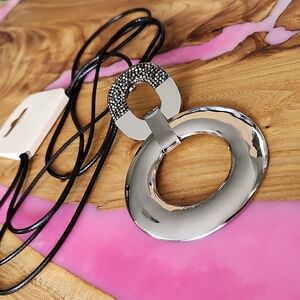 Fashion  Jewelry-Hematite rhinestone circle pendant